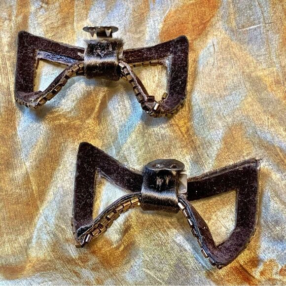 Vintage Copper Color Beaded Clip on Shoe Bows Buckles - Picture 4 of 4